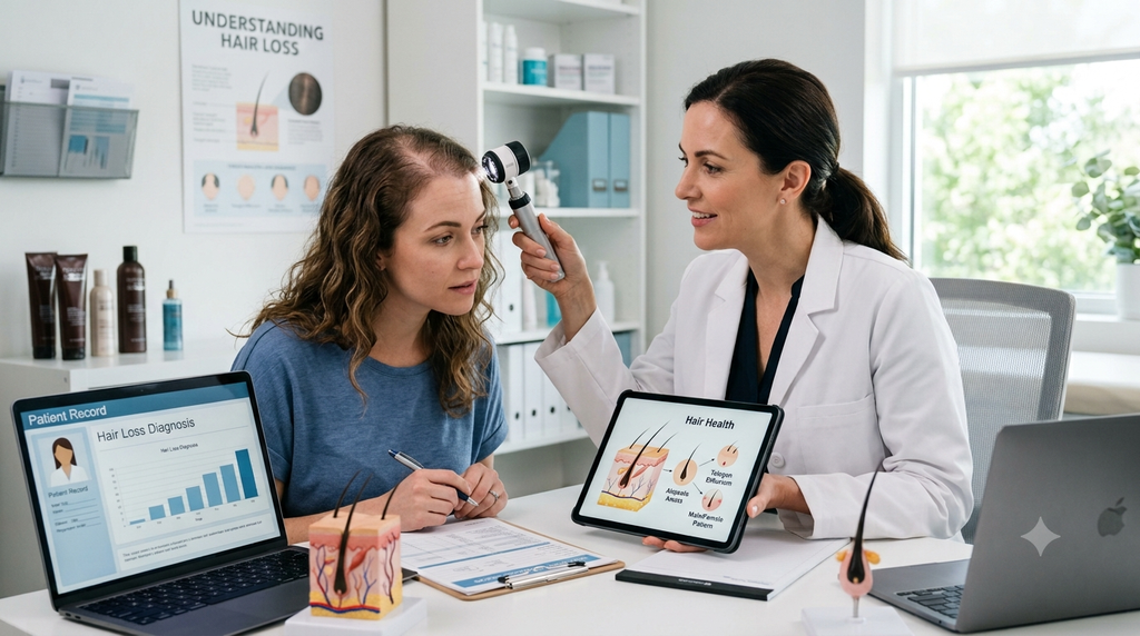 Doctor making treatment for a hair diagonsis patient